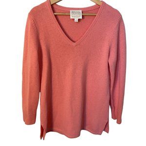 Sail To Sable Wool Sweater Women S Classic V Neck Side Vents Soft Pink